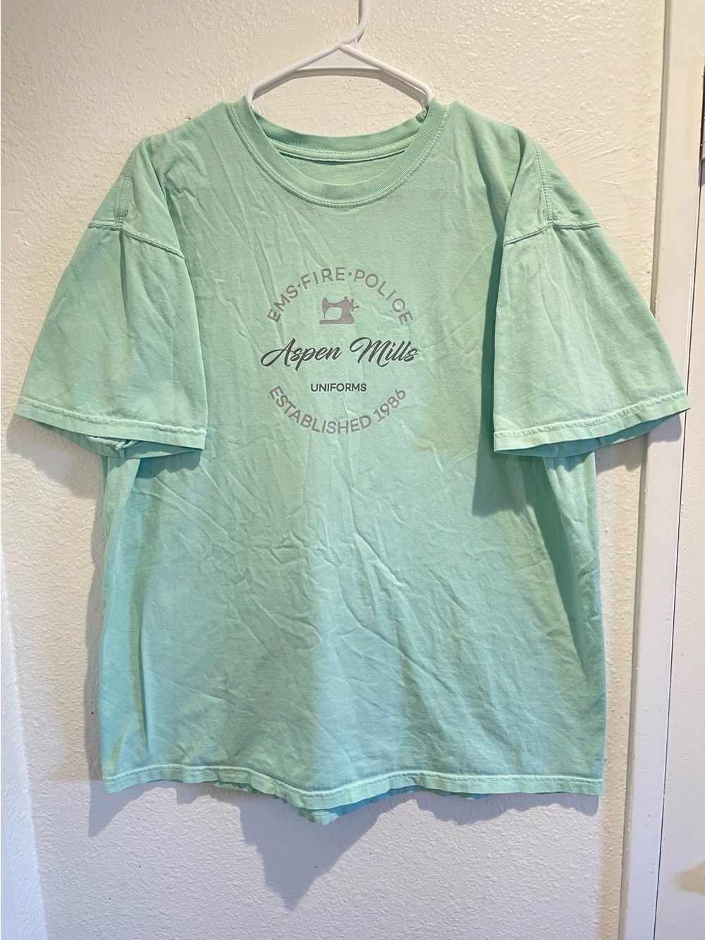 Aspen Mills Uniforms Graphic T-Shirt Men's XL Mint Green Boxy Workwear Tee